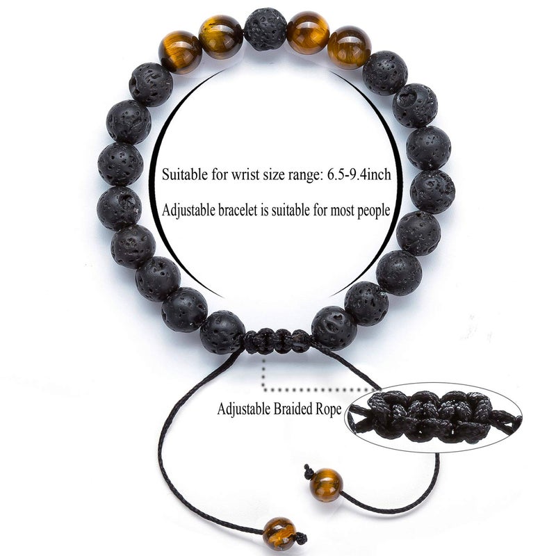 Hamoery Men Women 8mm Lava Rock Aromatherapy Anxiety Essential Oil Diffuser Bracelet Braided Rope Natural Stone Yoga Beads Bracelet Bangle(Tiger Eye) - Image 2